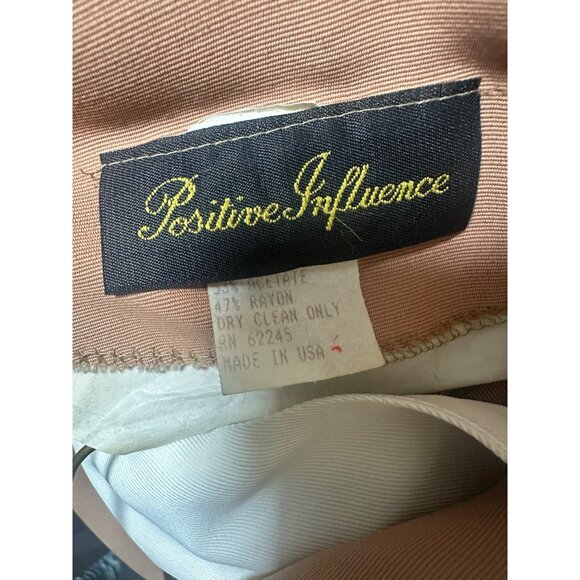 Vintage 80s Positive Influence Dress Made in USA Size M Taupe White Yoke Midi - Picture 4 of 11